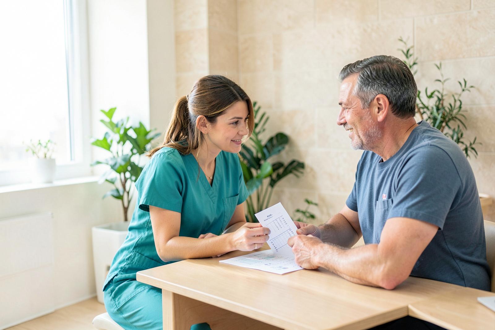 Clinician discussing health screening results with a client